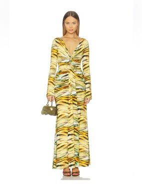 NWT AFRM “Iko” Yellow & Green Tiger-Stripe Maxi Dress